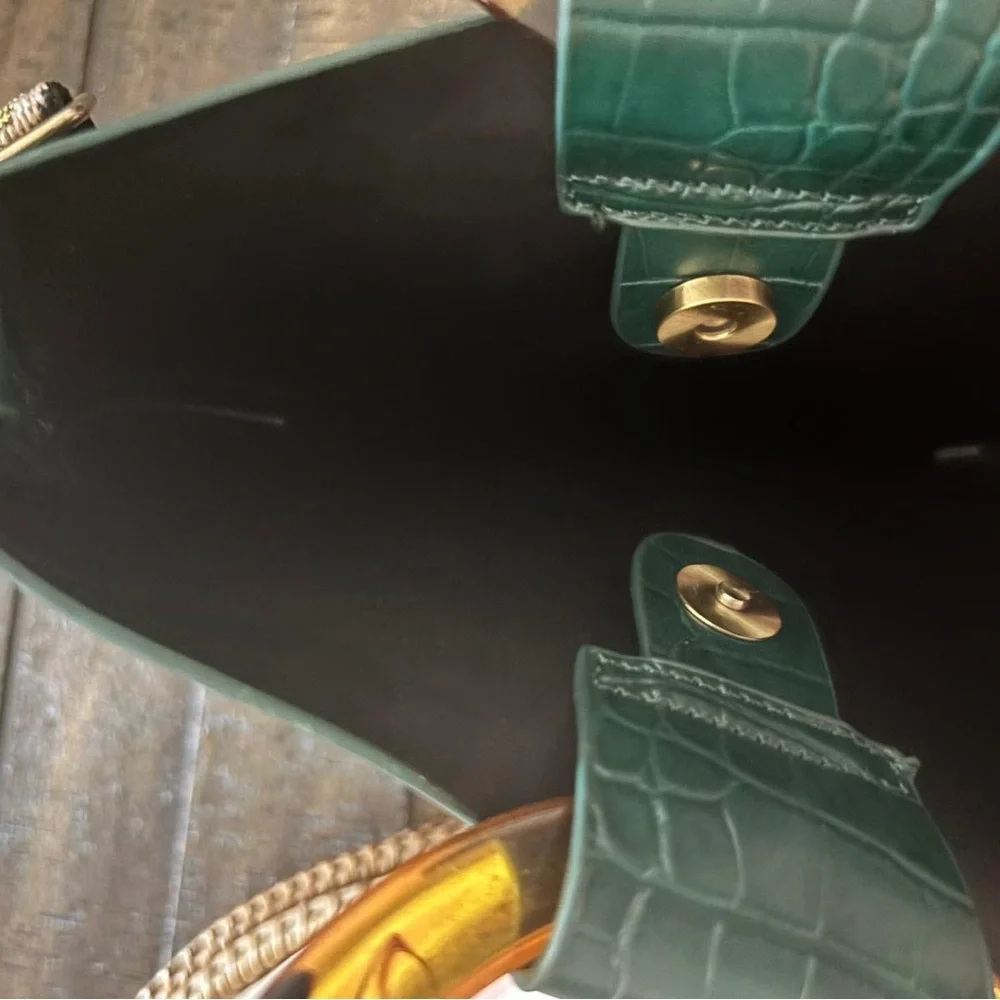Anthropologie Croc Embossed Green Bag